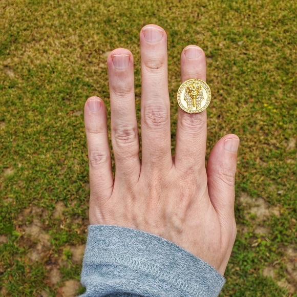 Pharoah's Face Gold Diamond Midi Ring Size 5 - Picture 7 of 10
